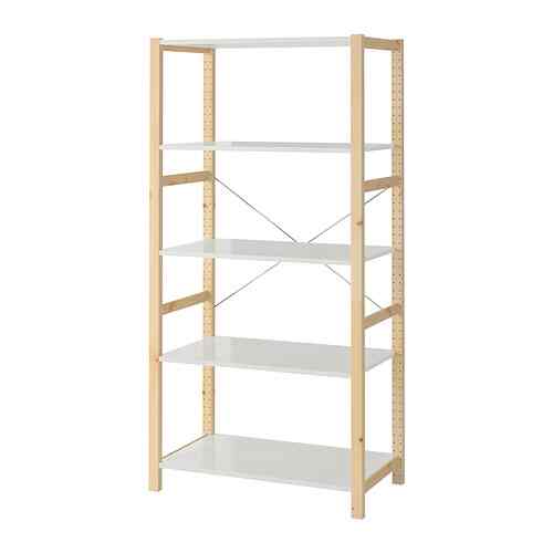 IVAR Unit rak , kayu pinus/logam putih, 89x50x179 cm