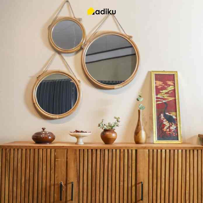 Selena Cermin Rotan Bulat (Single Rotan)