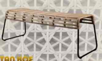 Kursi Bench Rotan Alami Kaki Besi 3 Seater