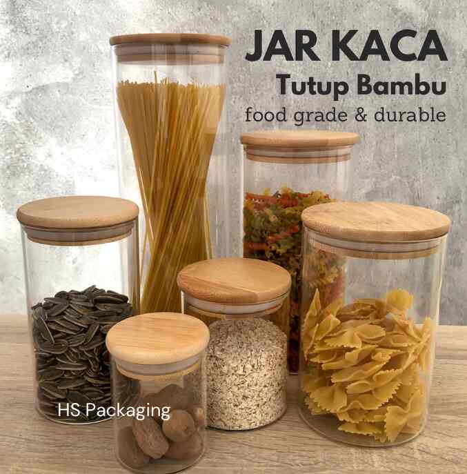 Toples Kaca Kedap Udara Tutup Bambu