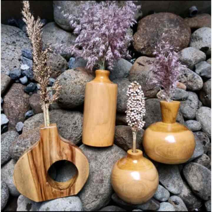 VAS BUNGA KAYU JATI ASLI POT BUNGA KERAJINAN KAYU