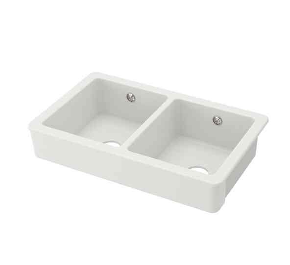 HAVSEN, Bak cuci, 2 bak dg bag dpn terlihat, putih, 82x48 cm