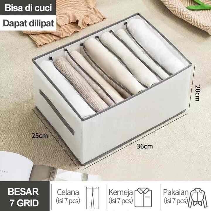 Box Storage Underwear Box Pakaian Dalam Kaos Kaki Bra Kotak Organizer - BESAR 7 GRID, Putih