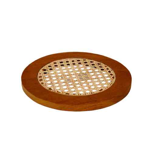 Nampan Bulat Kayu Rotan