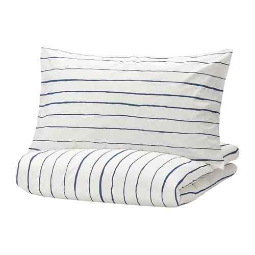 PAGODTRÄD Sarung duvet dan 2 sarung bantal, putih/biru tua