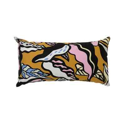 SANDMOTT Cushion, multicolour/leaf pattern, 30x58 cm