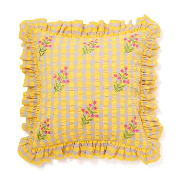 チェックフラワーEMB クッションカバー 450×450［2色］