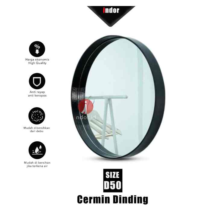 Cermin Bulat, diameter 50cm, Hitam