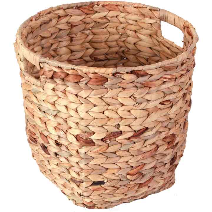 Water Hyacinth Large Round Wicker Wastebasket with Cutout Handles