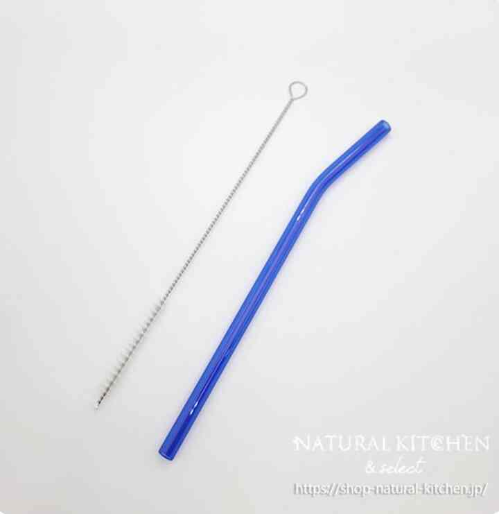 ガラスストローブラシ付き ブルー
