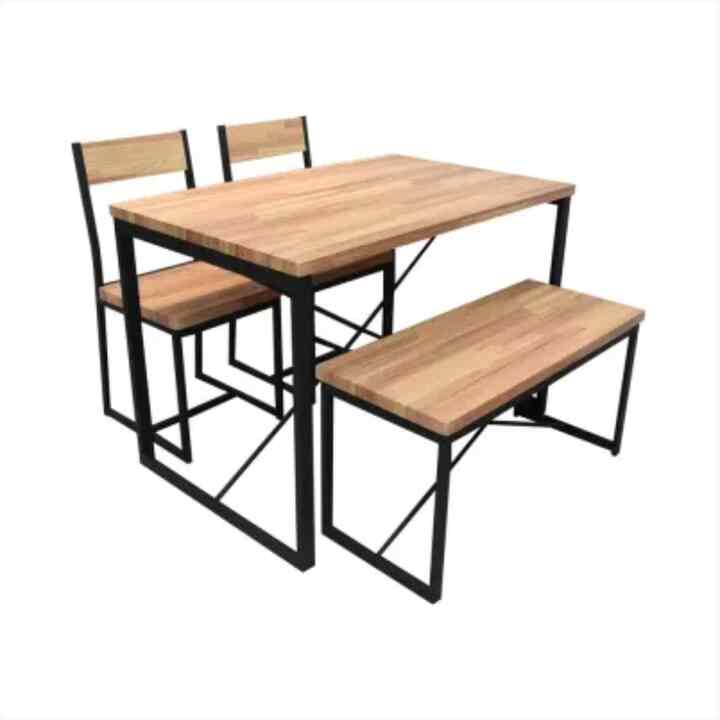 Zion Set Meja Makan 3 Kursi & 1 Bangku - Cokelat