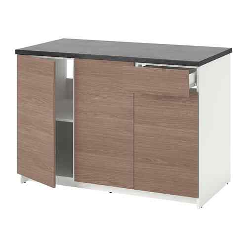 KNOXHULT Kabinet dasar dg pintu dan laci, efek kayu/abu-abu, 120 cm
