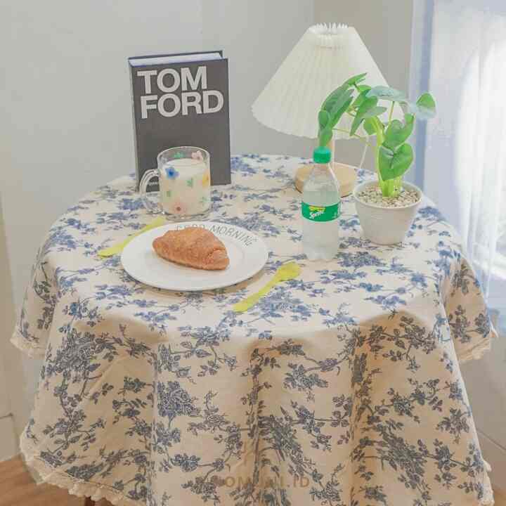 Taplak Meja Kain Bunga Biru