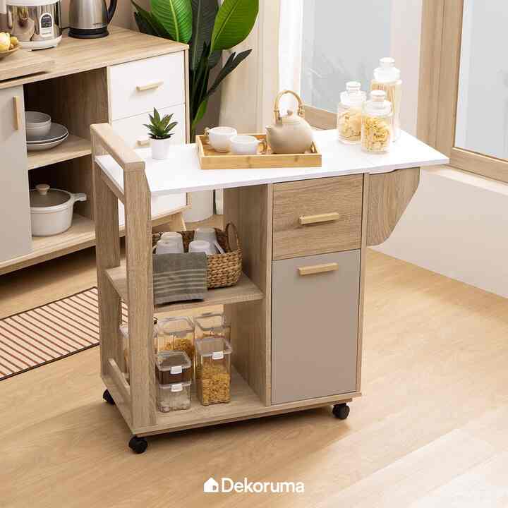 Isy Troli Dapur Kayu 2 Susun dengan Laci