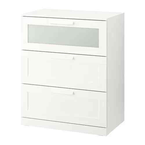 BRIMNES Lemari 3 laci, putih/kaca frosted, 78x95 cm