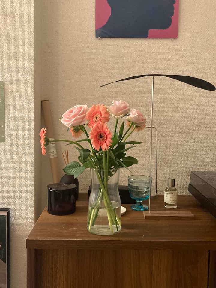 もう一気に寒くなった夜。

お花屋さんも秋っぽい花が沢山並んでて少しずつ季節の変わり目を感じています。

久しぶりに緑だけの部屋から生命力のあるピンクのお花たちを取り入れてみました。

大好きなガーベラ🌸

#ガーベラ#お花