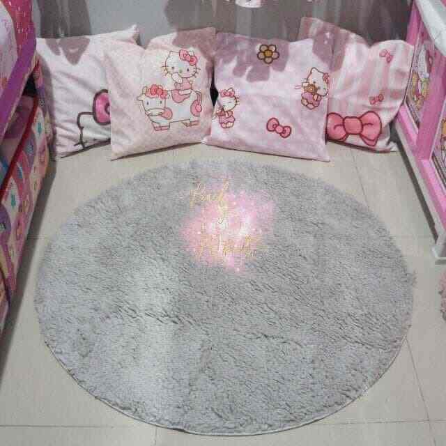 karpet bulat abu bulu domba 100cm