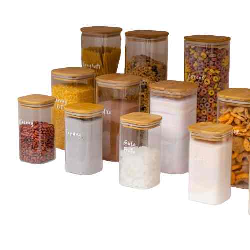 Terra Jar, Toples Kaca Kotak Tutup Kayu