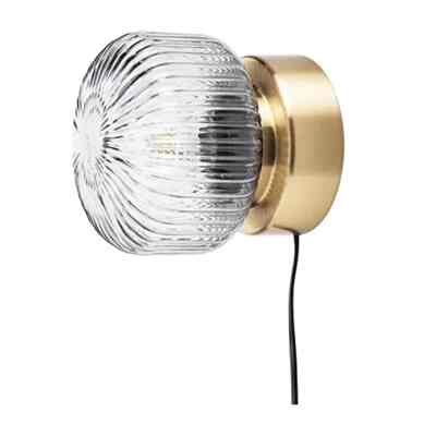 SOLKLINT Lampu dinding, kuningan/kaca bening abu-abu