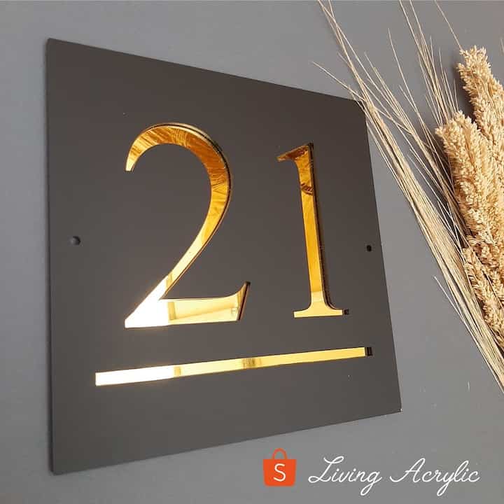 Nomor Rumah Black DOFF GOLD Akrilik