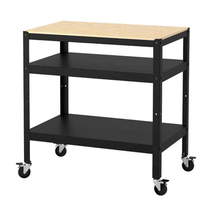 BROR, Troli, hitam/plywood pinus, 85x55 cm