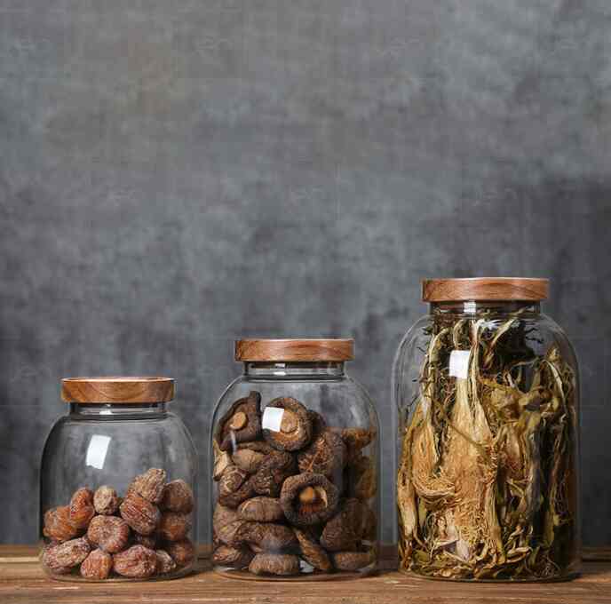 Toples kaca tutup kayu size L