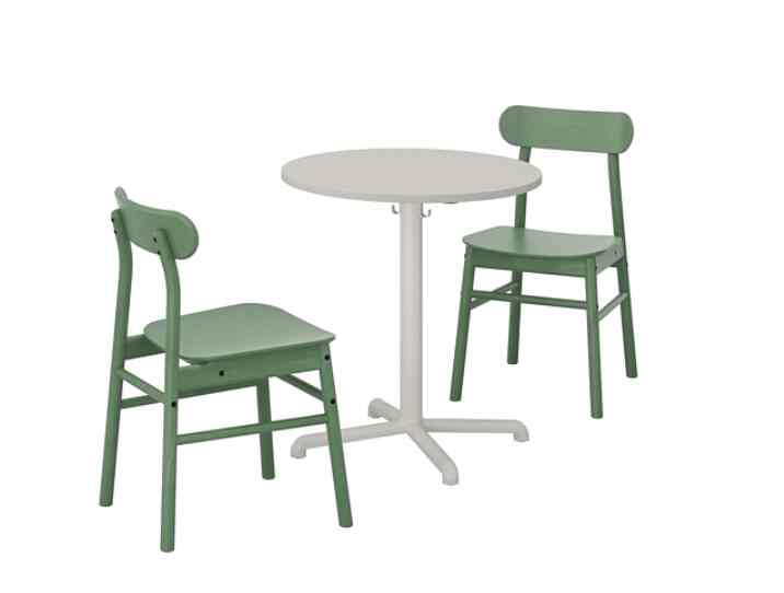 RÖNNINGE / STENSELE Meja dan 2 kursi, abu-abu muda/abu-abu muda hijau, 70 cm