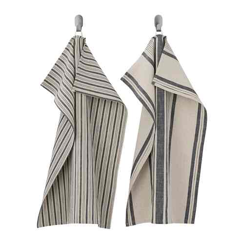 MARIATHERES Lap dapur, garis-garis/abu-abu krem, 50x70 cm