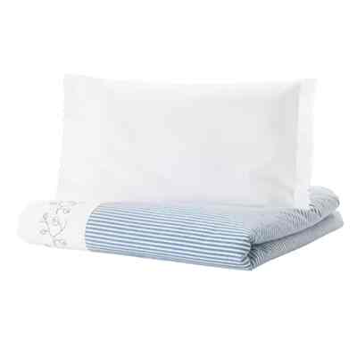 GULSPARV Duvet cover 1 pillowcase for cot, striped/blue, 110x125/35x55 cm
