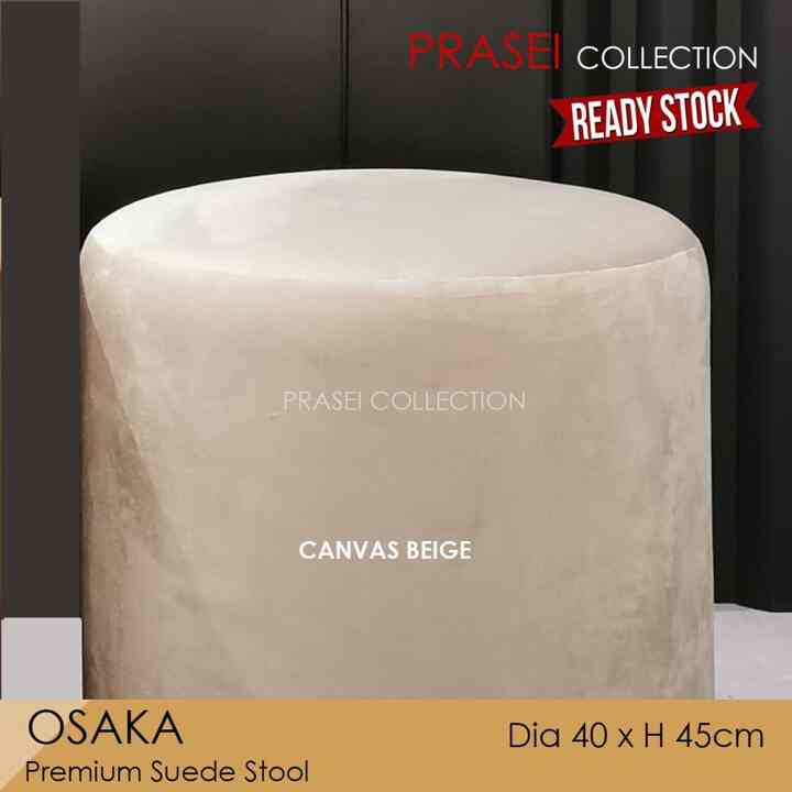 OSAKA - Premium Velvet Stool Ottoman Kursi Bulat Rias Kain Beludru - Canvas Beige