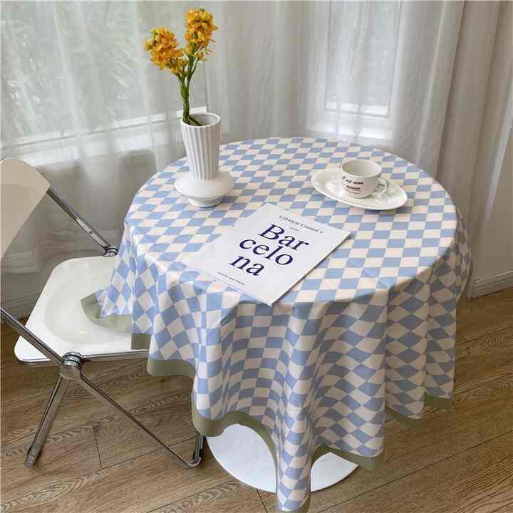 AMAI Korean Checkered Pattern Tablecloth, Light Blue