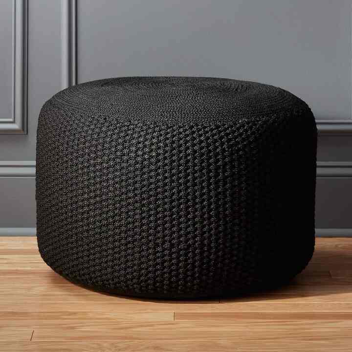 Criss Knit Black Pouf