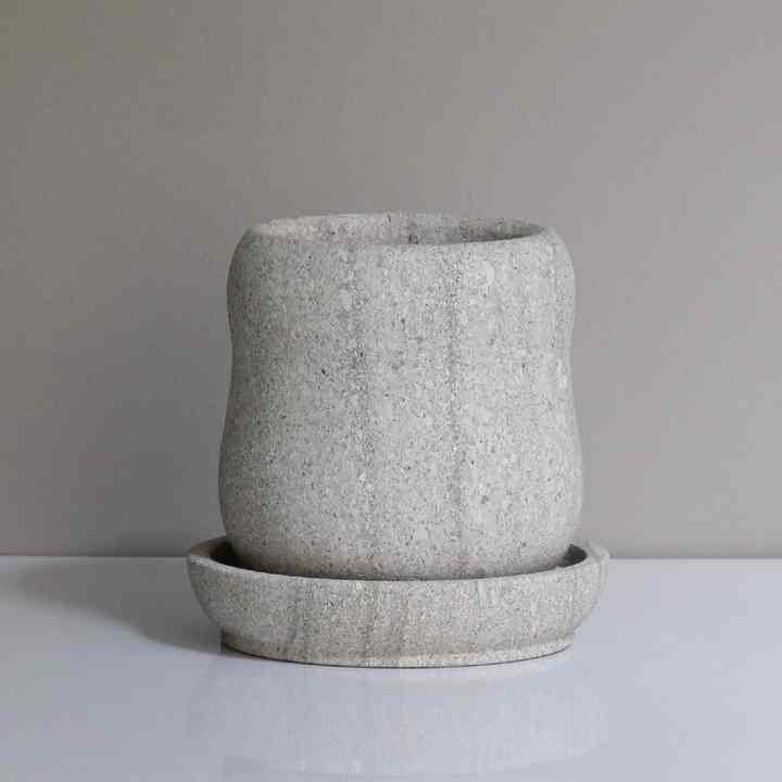 MUZU Planter Set D15 in Grey | Pot + Tatakan