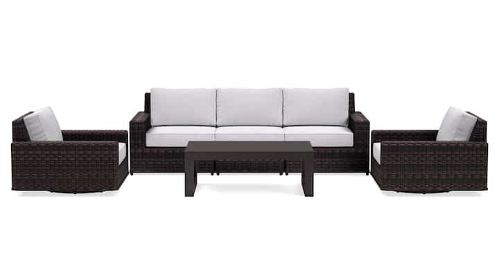 Langdon Outdoor Sofa Set with Swivel Glider Chairs