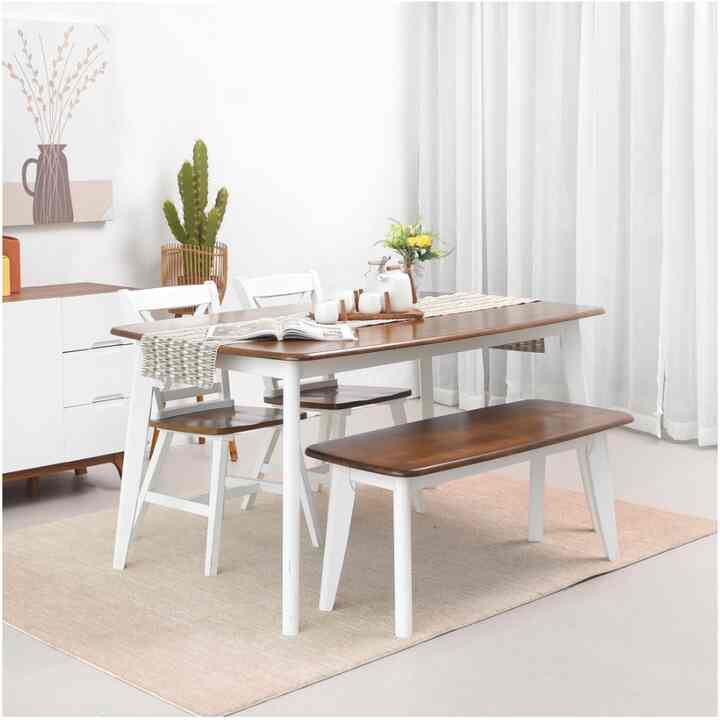 Yelets Set Meja Makan 4 Kursi - Putih/Cokelat