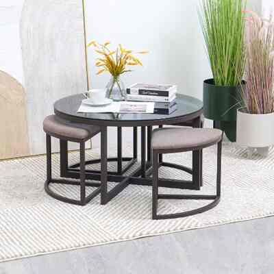 Malmo Set Meja Tamu & Bangku - Cokelat