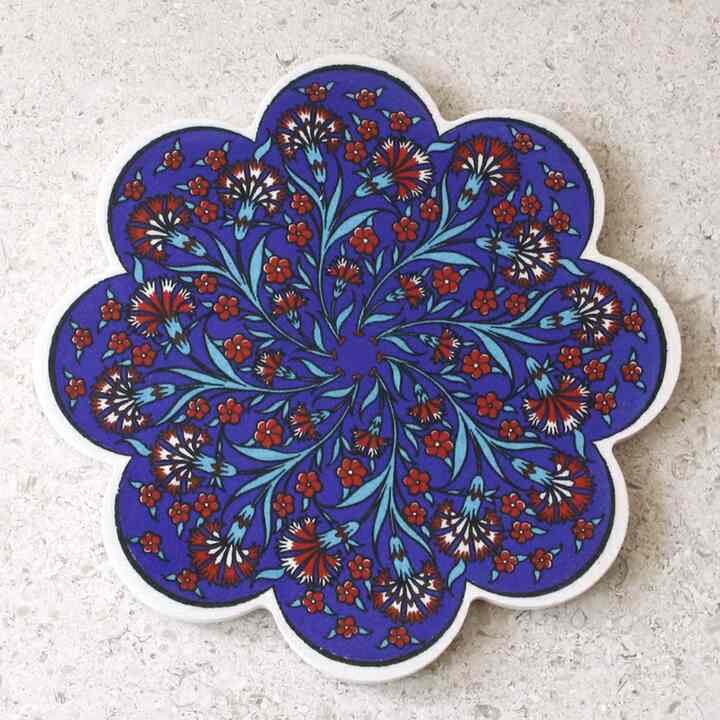 トルコ陶器の鍋敷き・カーネーション/ブルー