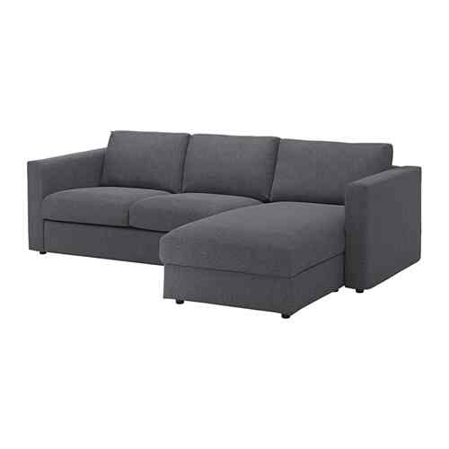 VIMLE - Sofa 3 dudukan, dengan chaise longue/gunnared abu-abu medium