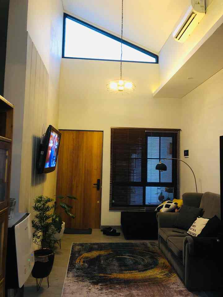 Materials that’s make room look aesthetically pleasing at my living room is wall panel, untuk pemakaian wall planel kami gunakan untuk backdrop wall TV, pemakaiannya yang mudah hanya menggunakan lem sealent dan kami cat lagi dengan warna light grey sesuai dengan tema warna di living room kami.

#livingroom #minimalistindustriallivingroom #wallpanelgrc #sal.ind.growhouse