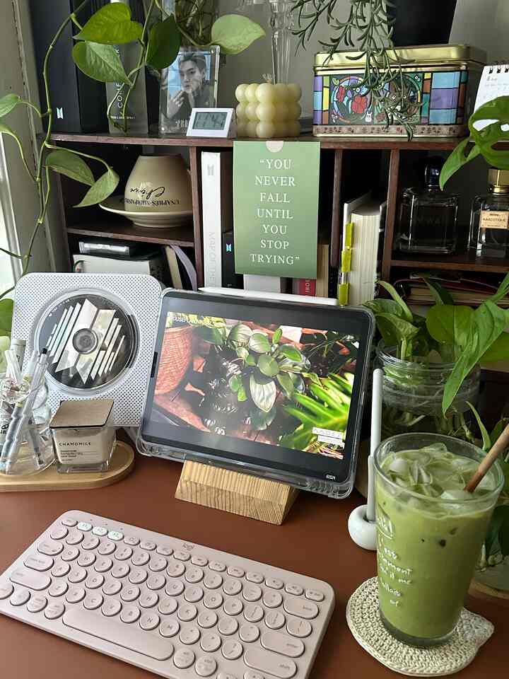 Hi, everyone 💕
So, this is my desk area. I wanna tell you a little about it. Basically, I love Ghibli so much. Especially Totoro. I love the vibes, I love the color pallete, I love the peace, and so many plants at the movie. So, I recreate that at my desk area. However, when decorating, I stick to one theme. And it’s mid century modern. 

Actually, I used this theme by accident. I just used the existing furniture, which belonged to my father from generation to generation. So the only thing that fits the furniture theme around me is mid century. Suprisingly, I love it 💝

What do you think, guys? Do love it too?
Do you have any suggestion to improve my desk area? 

Please, don’t hestitate to let me know ✨

#midcentury #midcenturymodern #homedecorinspo #roomdecorinspo #aesthetichomedecor #deskarea #desksetup #ghibliinspired