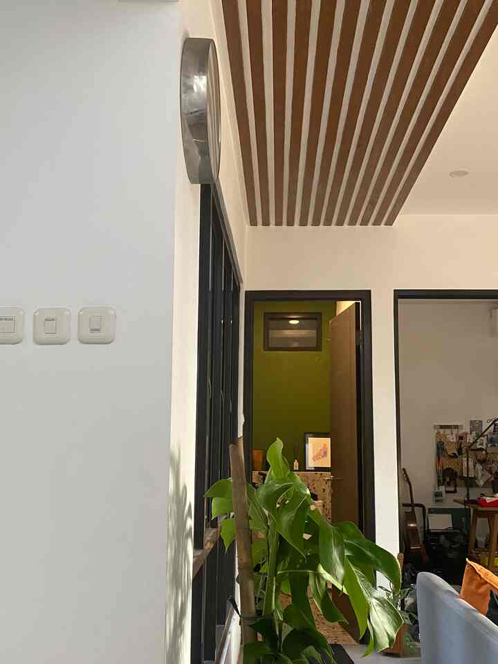 POV from the stairs towards the living room, powder room, and working space #rumabatari #decorationinspo #homdecor #smalldecoration #rumahmungil #midcenturymodern #pernakpernikrumah