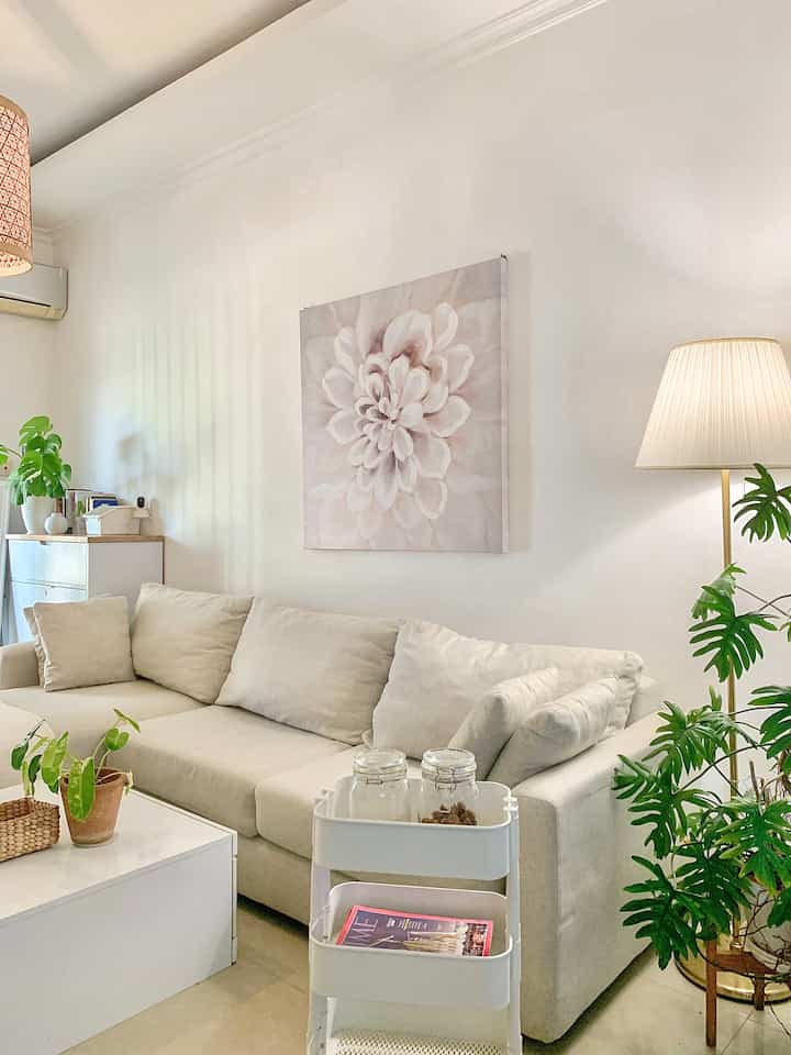 Tropical Minimalist Living Room in Neutral Look..

Designing a narrow but comfortable living room is a challenge in itself, especially if the budget is limited. I chose a tropical design because I like plants, it can also give a cozy, casual and fresh impression. I combine natural colors from plants with wood and neutral furniture.

The combination of tropical and minimalist really suits my simple personality, and doesn't have too many decorative ornaments. Flower paintings remind me of nature and peace, look gorgeous right ^^

#tropical #minimalist #homedecorinspo #aesthetichomedecor #neutral #ruangtamulowbudget

