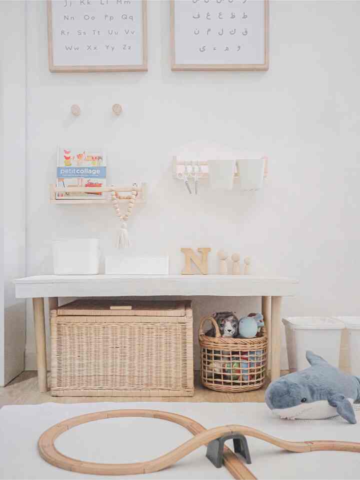 Di area bermain anak ini, saya banyak mengambil elemen kayu mulai dari storage, frame, rak dinding, hook, agar semua senada dan nyaman dilihat. Menurut saya storage, sangat penting agar mainan2 anak tetapi rapi, dan storage rotan ini menjadi favorit saya 🤍

Disini juga ada DIY items yang saya kerjakan yaitu makeover meja lama dengan direpaint putih dan mengganti kaki meja, juga poster alphabet dan hijaiyah yang saya buat sendiri. 

#DekorasiKamarAnak
#InspirasiKamarAnak
#KidsRoomStyling
#DIYFurniture