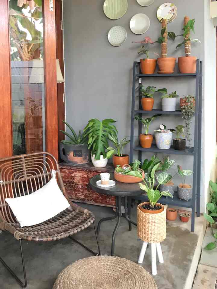 Spot ngeteh dan ngopi pagi di teras belakang rumah yang aku dekor dengan koleksi tanaman 🍃  Me time disini biasanya aku lakukan setelah selesai beberes pagi dan saat anak2 berangkat sekolah 🤍 Udara di pagi hari dan suasana yang hening bisa me-recharge energi sebelum memulai aktivitas ku seharian. Kadang aku suka intip juga teras ini di malam hari - swipe untuk lihat night mode nya.

Siapa yang seneng merawat tanaman juga 🥰🍃✨
-
-
#KNSLiving
#IdeTerasRumah
#DesignTeras 
#InspirasiTerasRumah
#Rumahmungilminimalis
#Moderntropis
#Rumahdantaman