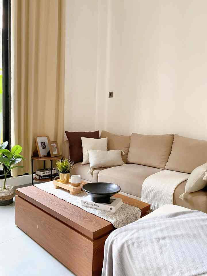 Pada rumah kami terdapat berbagai macam barang dekoratif, namun pemilihan warna dan item dicari yang sesuai dengan tema rumah kami, warna warna earth tone natural kayu banyak dipakai dirumah kami, hiasan seperti decorative bowl, dummy book, artificial plant, throw blanket, cushion cover dipadu padan agar rumah terkesan homey dan hangat #decorativeitem #homestyling #homedecor #ruangtamu #modernhome