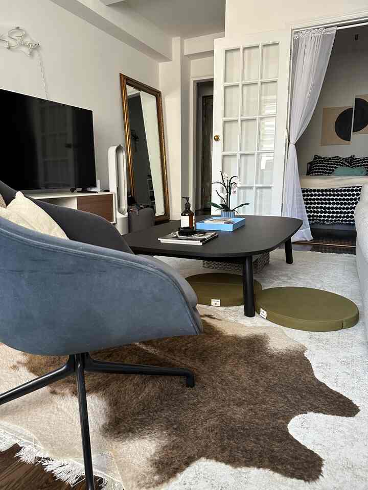 Lounging 🤍 #nycapartment #studio #smallroominterior 