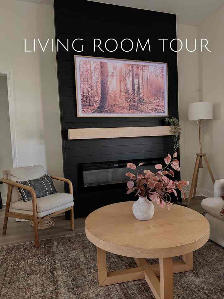 This couch… let’s just say. Lots of naps happen here 😅 it’s the perfect snuggling couch! I’m so glad we decided to build a fireplace here, it really maximizes the cozy vibes. 
#livingroominspo #cloudcouchdupe #organicmodern