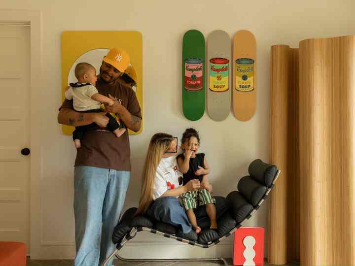 A little family portrait in the corner of our living space #livingroominterior  #contemporary #homedecor 