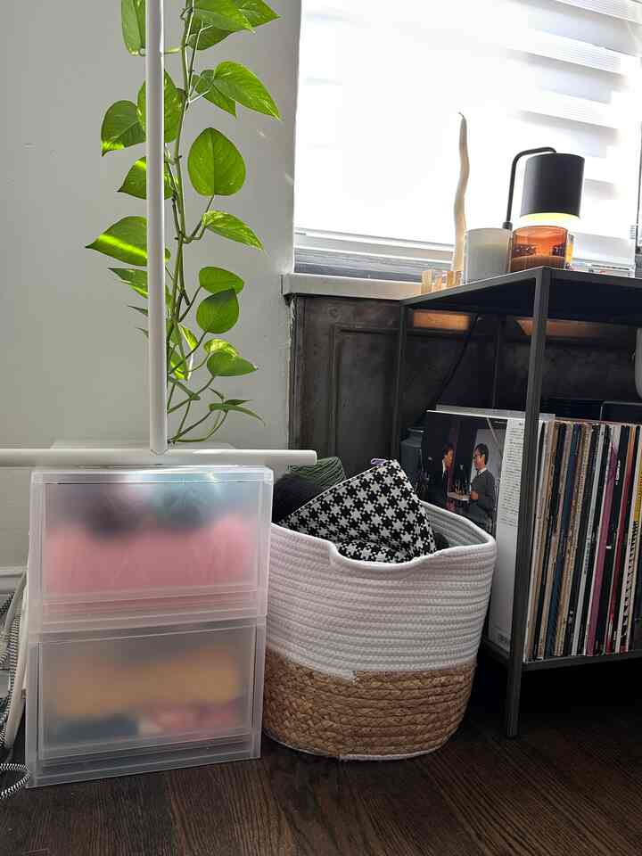 My crochet supplies corner! #smallapartment #storagebox #storageorganization 