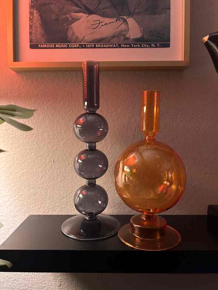 #decorating #decor #retro #interior  I went shopping for decor today and found these cute new candleholders and a big canvas art. I always try to store something away when replacing with a new item in its place. My apartment is small and has enough things on display but changing things up keeps things interesting. But i dont want too many things making clutter. Editing and balancing is important to me. With that said, I will be decorating/rearranging later today and of course, I will posting pics of what I come up with. Stay tuned… 